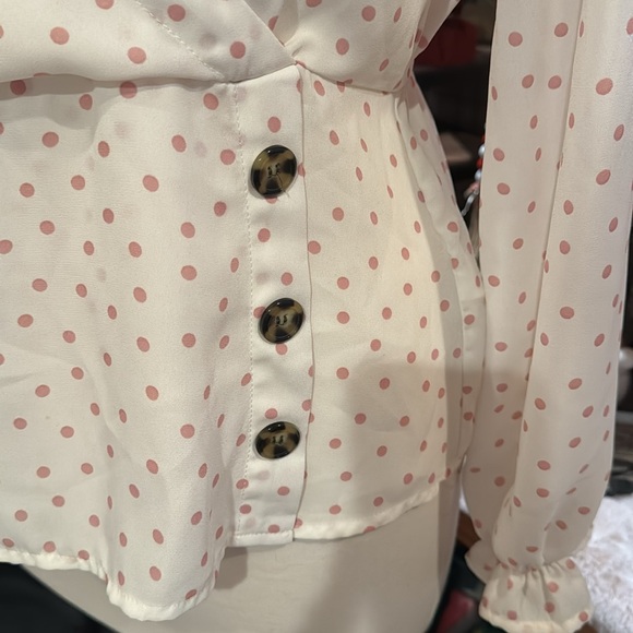 Almost Famous Polka Dot Wrap Blouse - White - Picture 4 of 5